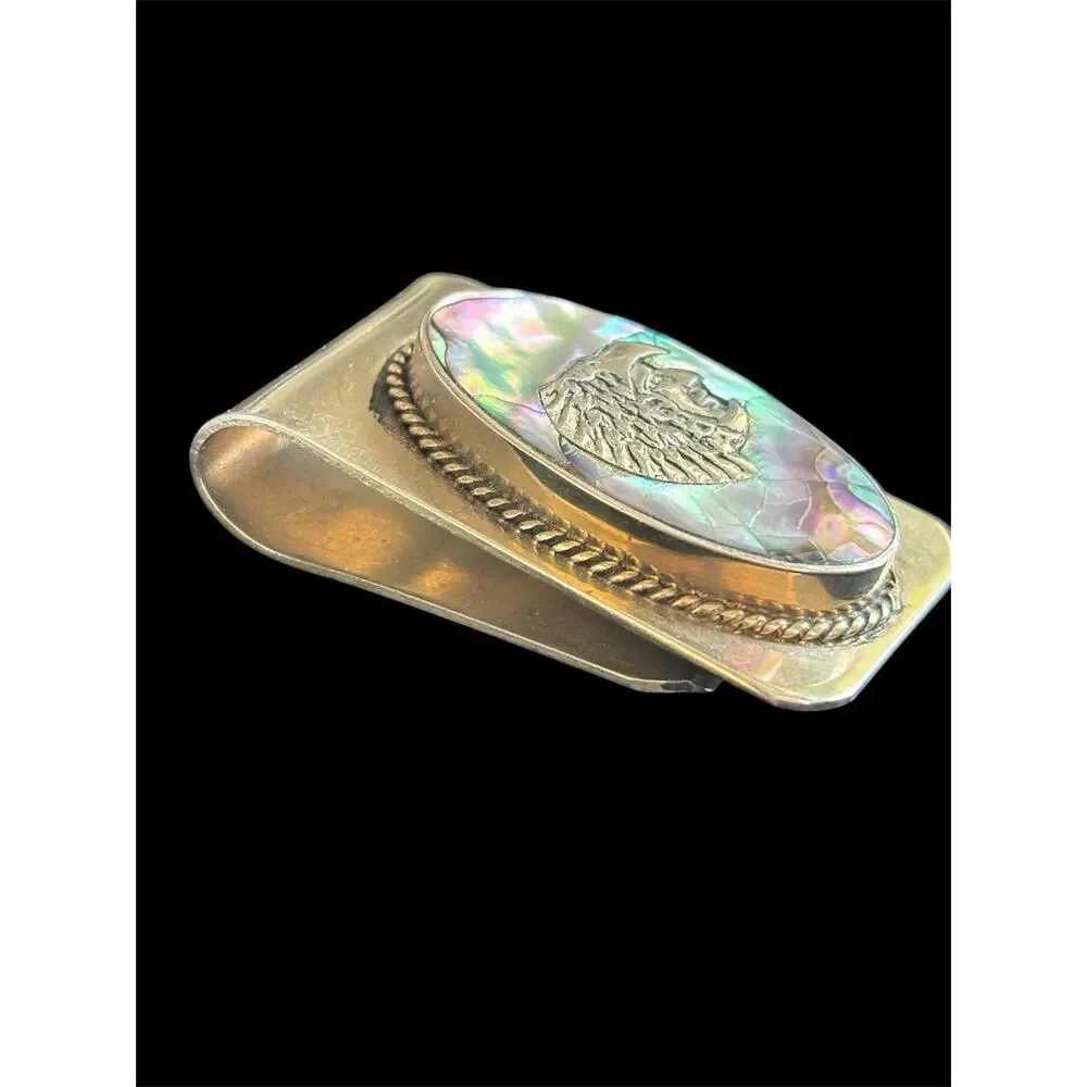 Vintage 1970’s Mexico Alpaca Abalone Inlay Money Clip Chieftain Profile